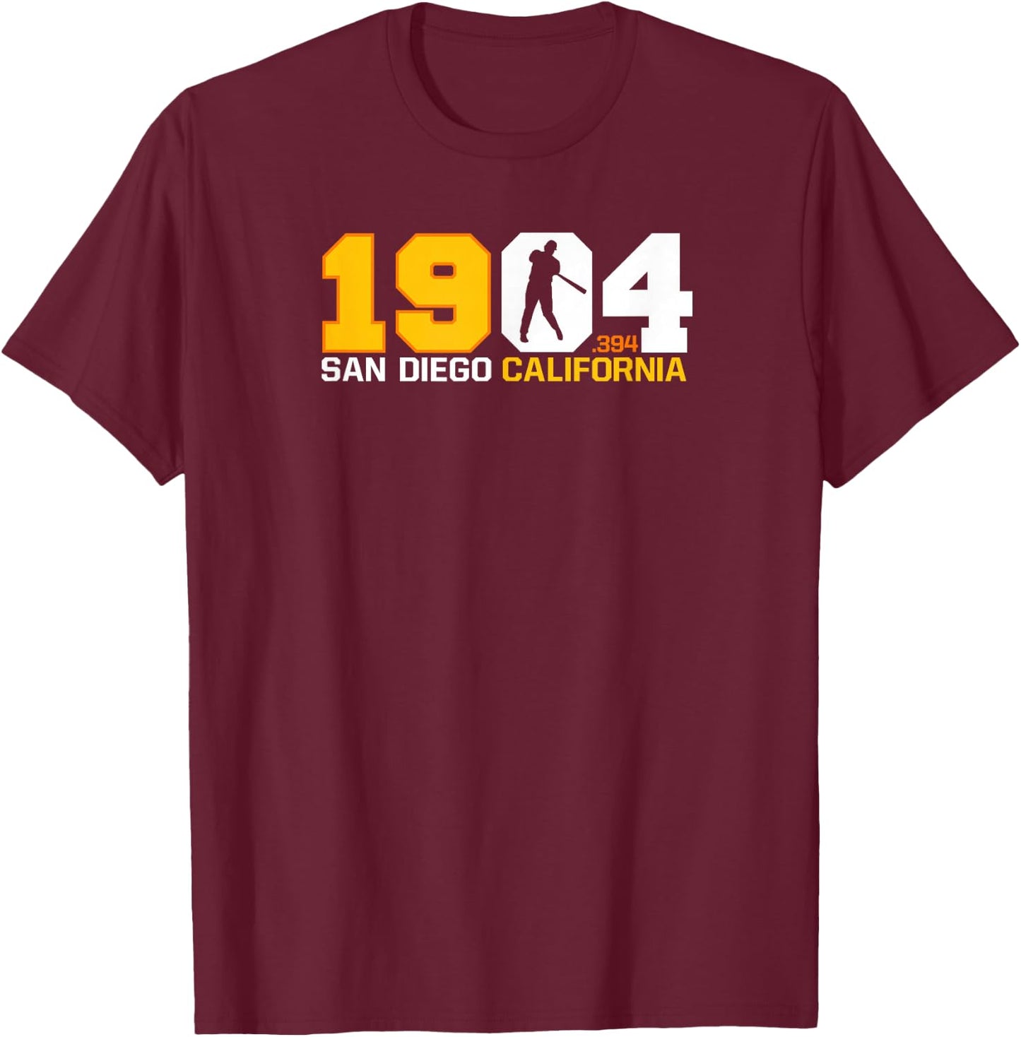 San Diego California Throwback 1904 Baseball Statue .394 T-Shirt - T-Shirt | Maroon
