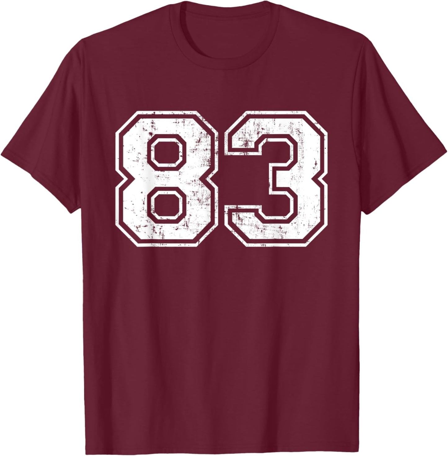 Number 83 Eighty Three Distressed Vintage Sports Team Gym T-Shirt - T-Shirt | Maroon
