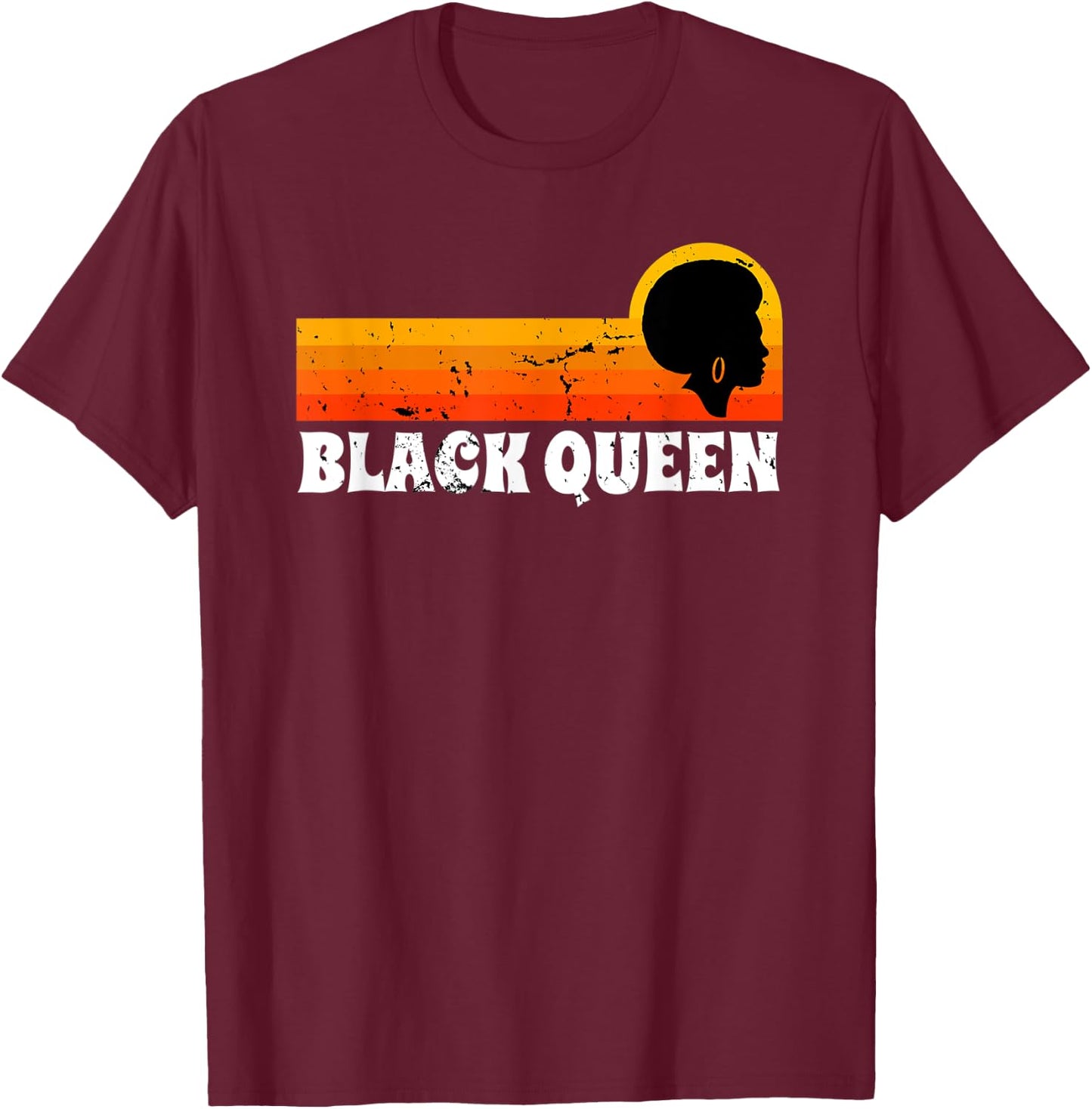 Black Queen Vintage Retro Afro Woman T-Shirt - T-Shirt | Maroon
