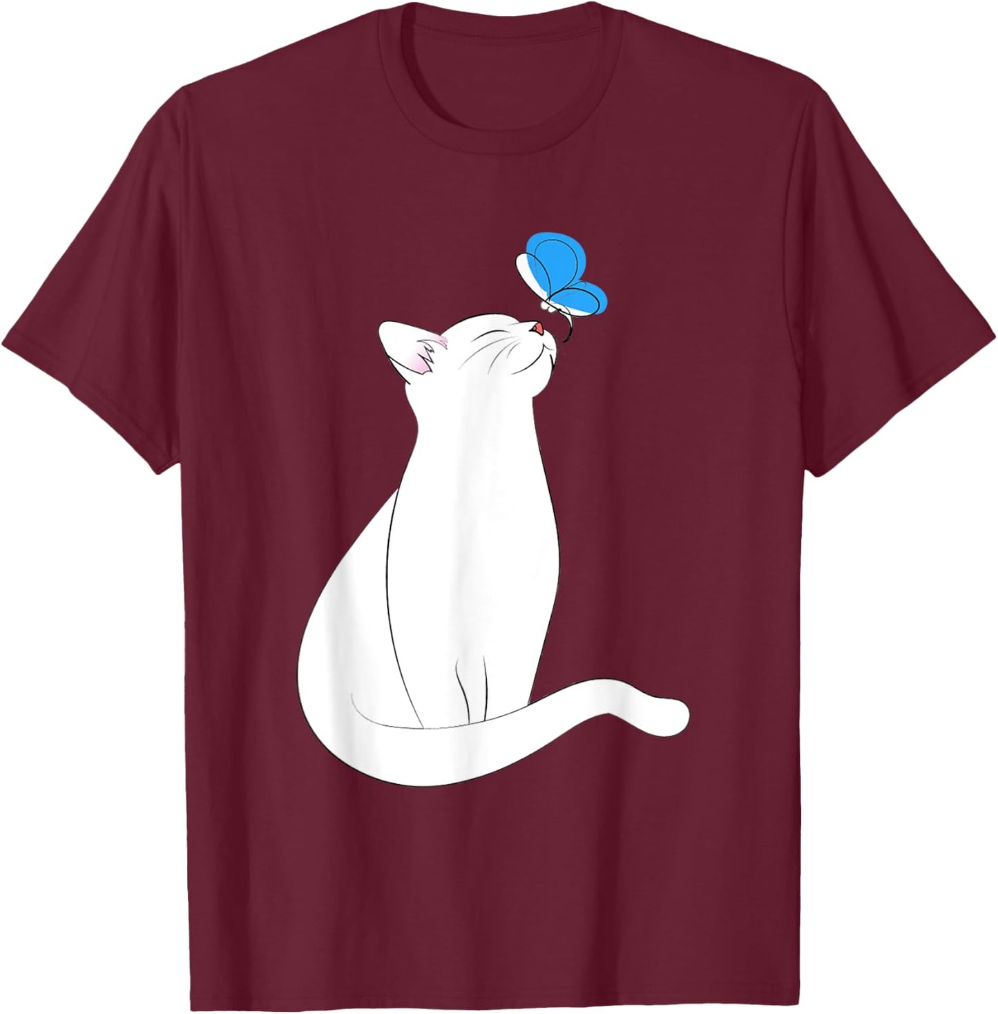 Cute White Kitty Butterfly Kitten Cat Lover Women Kids T-Shirt - T-Shirt | Maroon