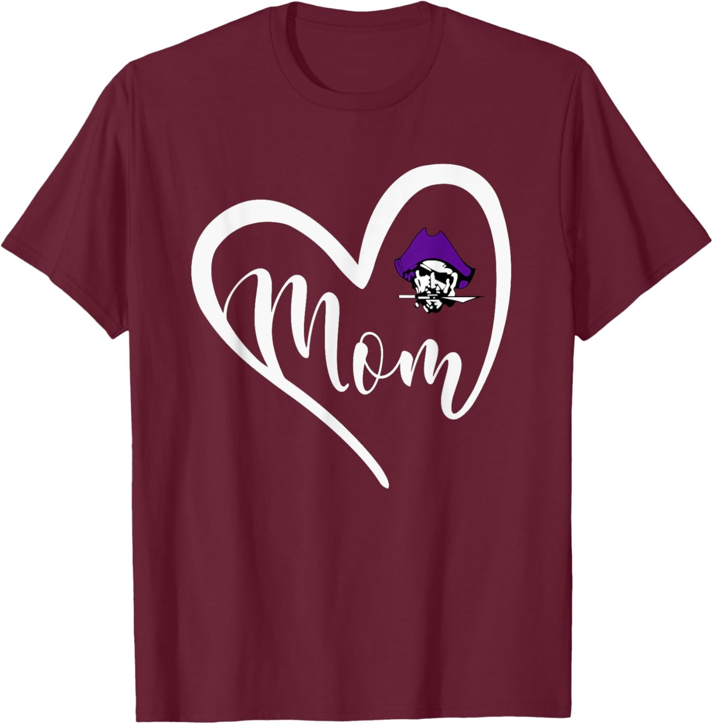 Merrillville Pirates Logo Heart Mom HS T-Shirt - T-Shirt | Maroon