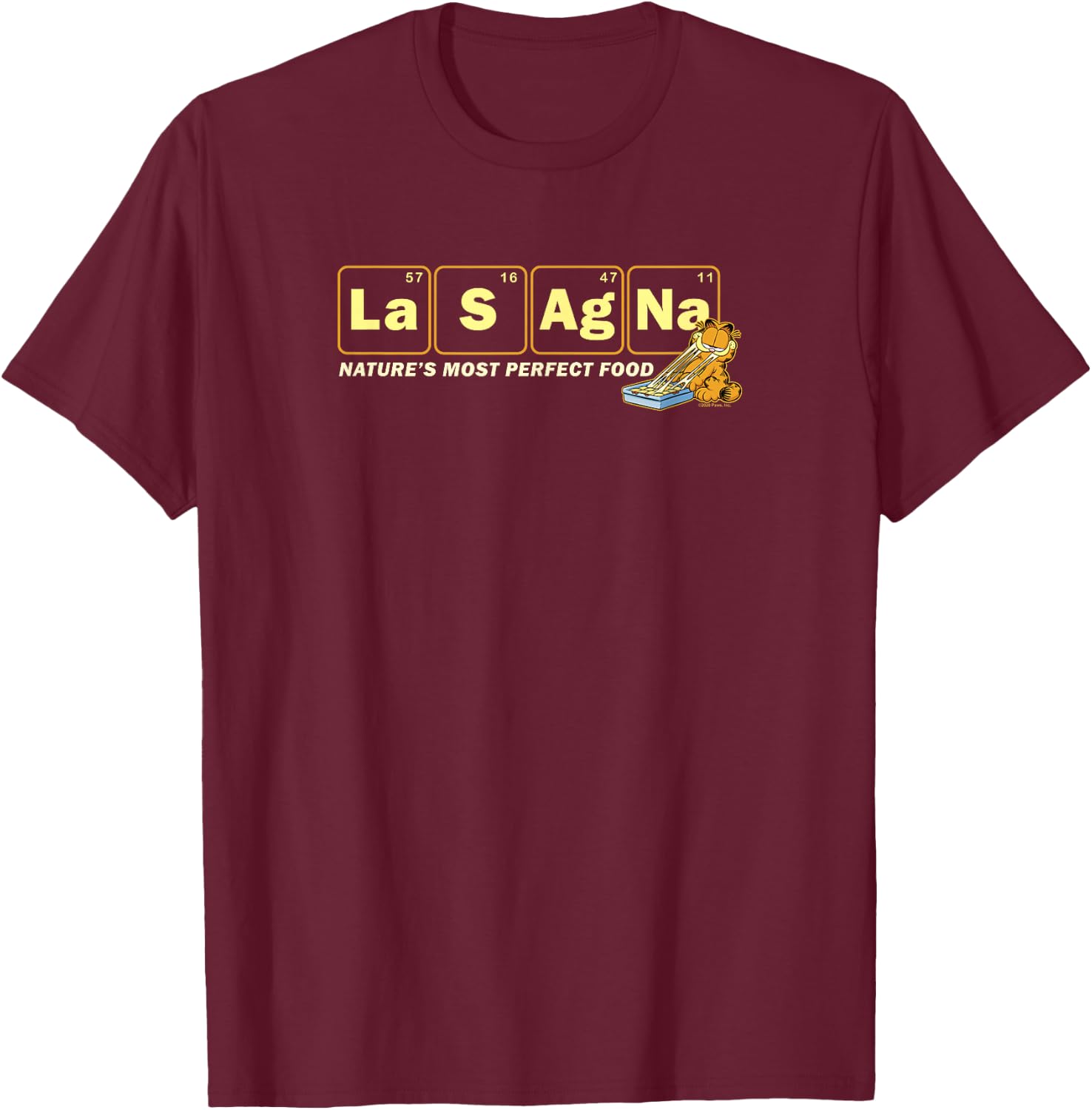 Garfield Lasagna Nature's Most Perfect Food T-Shirt - T-Shirt | Maroon