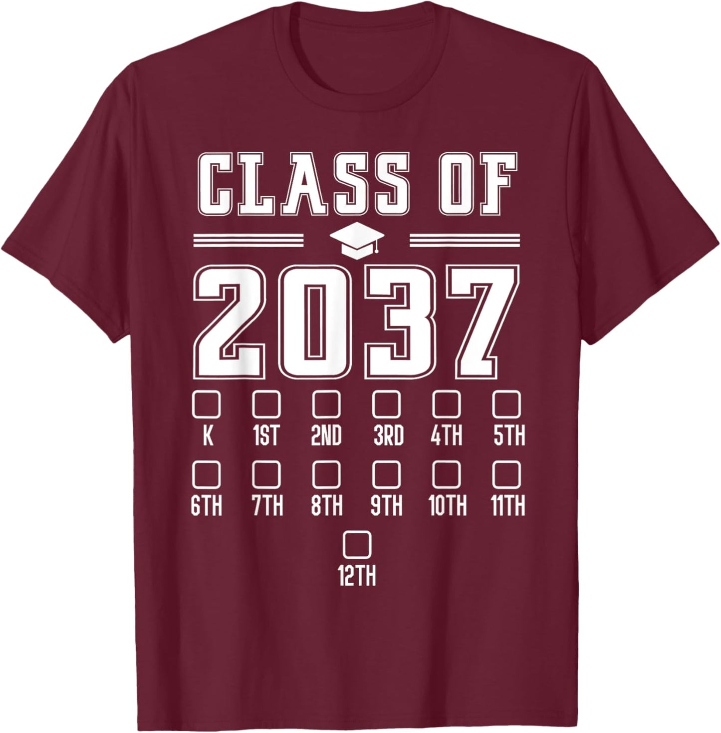 Class of 2037 Grow With Me First Day of School Check Mark T-Shirt - T-Shirt | Maroon