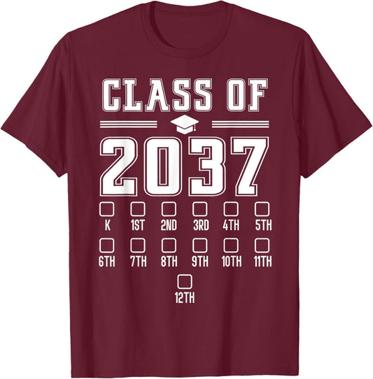Class of 2037 Grow With Me First Day of School Check Mark T-Shirt - T-Shirt | Maroon