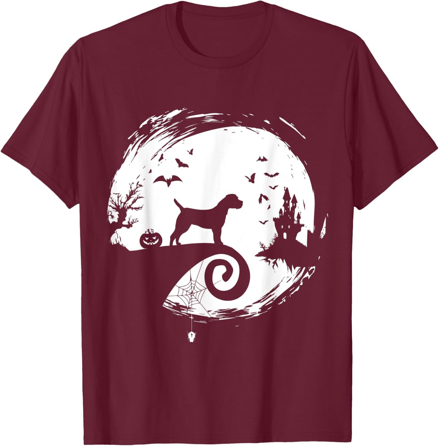 Border Terrier Halloween Costume Moon Silhouette Creepy T-Shirt - T-Shirt | Maroon