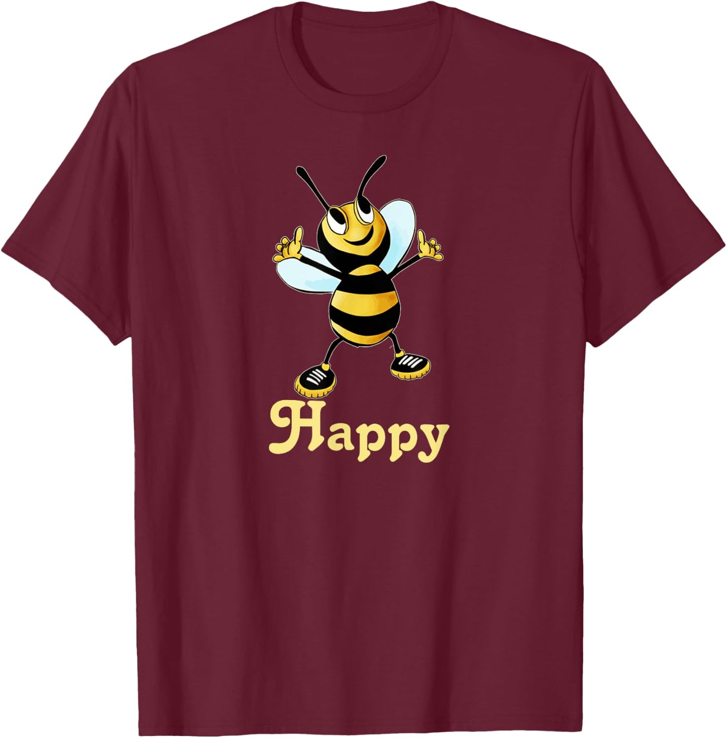 Be Happy. smiling honey bee, bumblebee, positive message T-Shirt - T-Shirt | Maroon