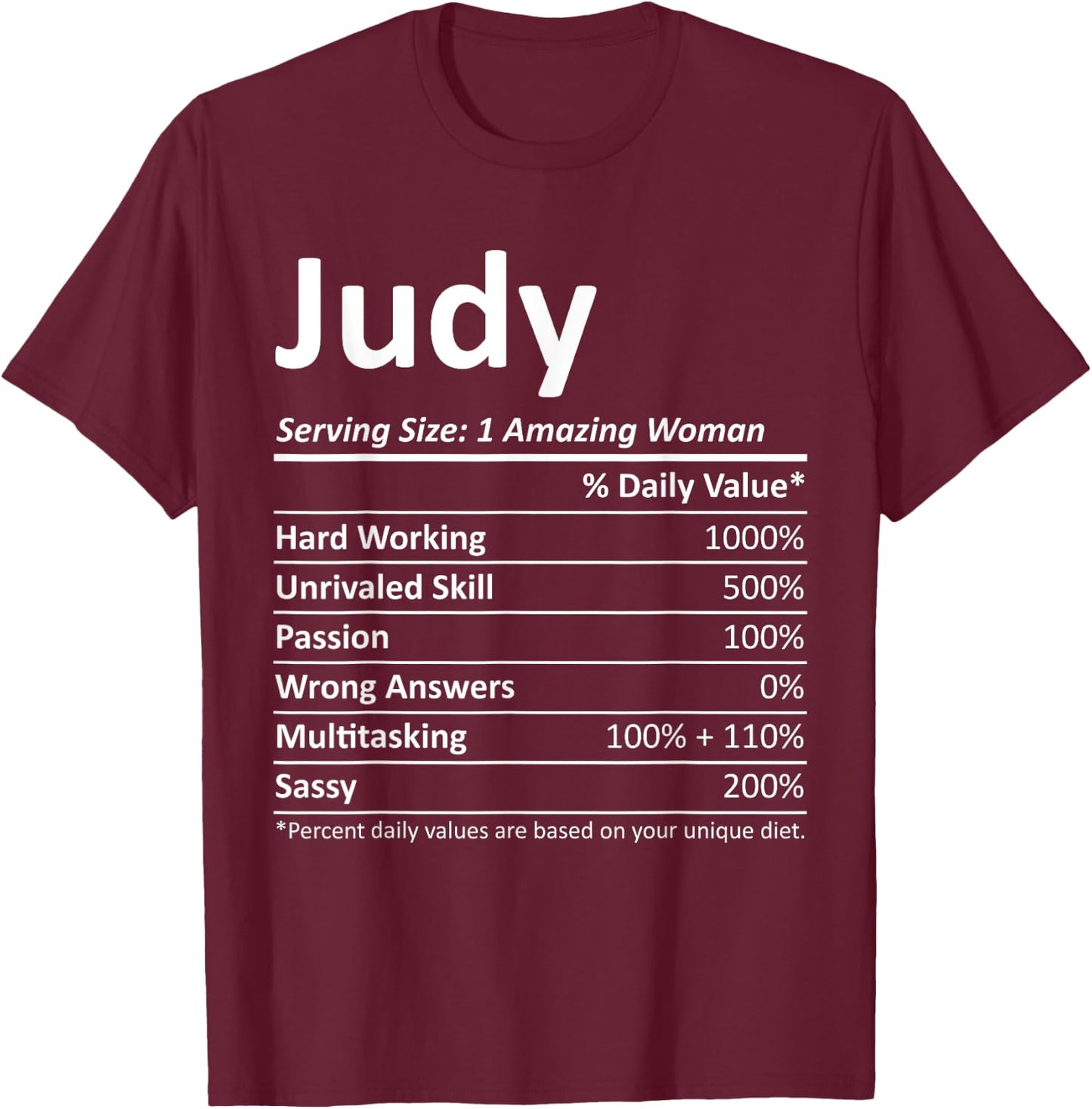 JUDY Nutrition Personalized Name Funny Christmas Gift T-Shirt - T-Shirt | Maroon