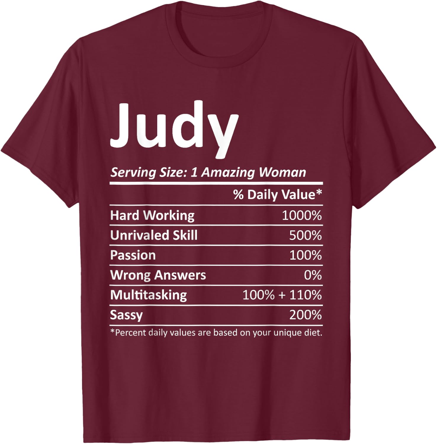 JUDY Nutrition Personalized Name Funny Christmas Gift T-Shirt - T-Shirt | Maroon