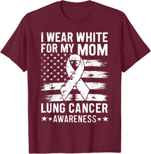 I Wear White For My Mom Lung Cancer Awareness American Flag Men T-Shirt - T-Shirt | Maroon