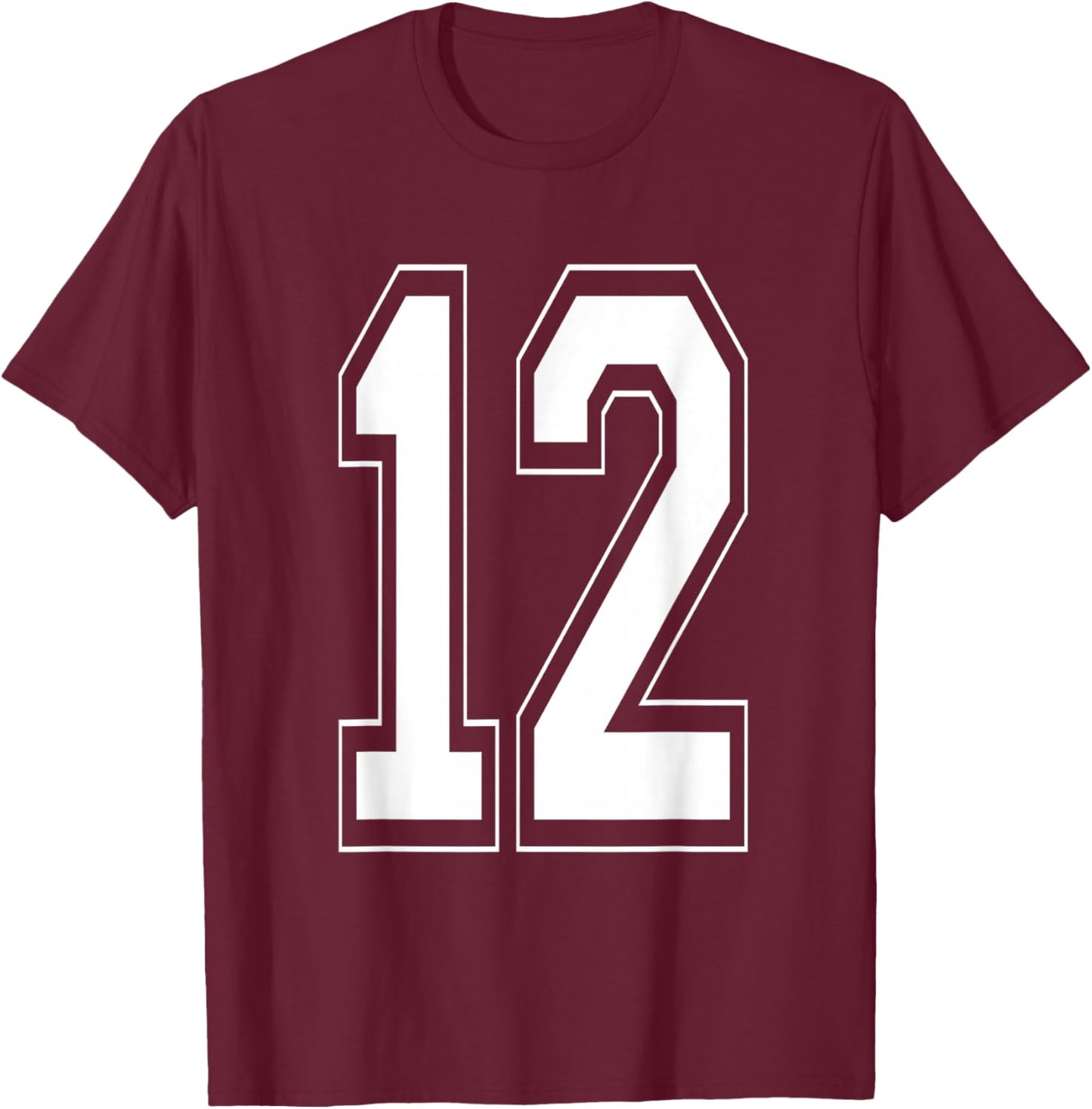 Number 12 Baseball Football Soccer Numbered Jersey T-Shirt - T-Shirt | Maroon