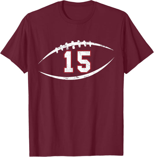 15 Number Vintage Football Player 15 Lucky Number Birthday T-Shirt - T-Shirt | Maroon