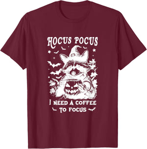 Hocus Pocus I Need To Focus Raccoon Halloween Witch Raccoon T-Shirt - T-Shirt | Maroon