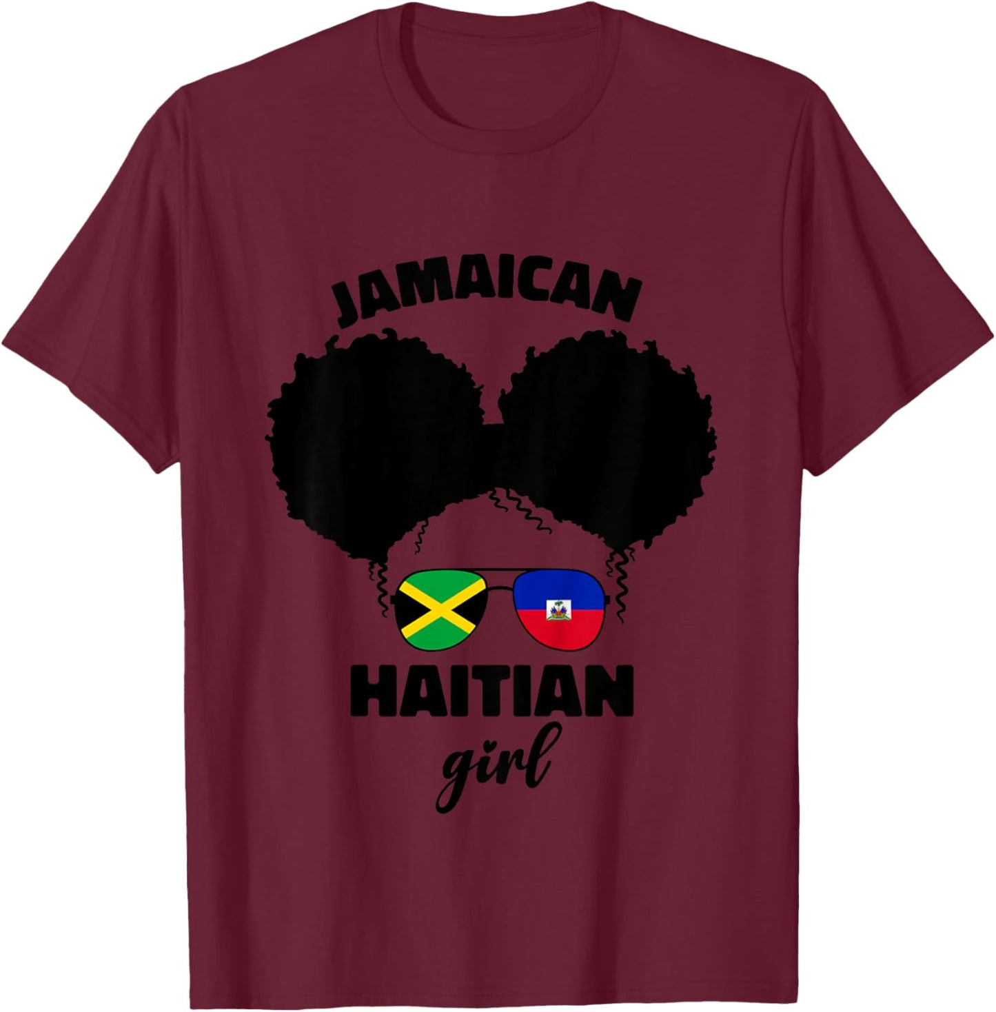 Half Jamaican Haitian Jamaica Flag Haiti Afro Kids Girls T-Shirt - T-Shirt | Maroon