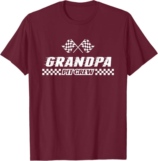 Pit Crew Grandpa Birthday Costume For Race Car Parties T-Shirt - T-Shirt | Maroon
