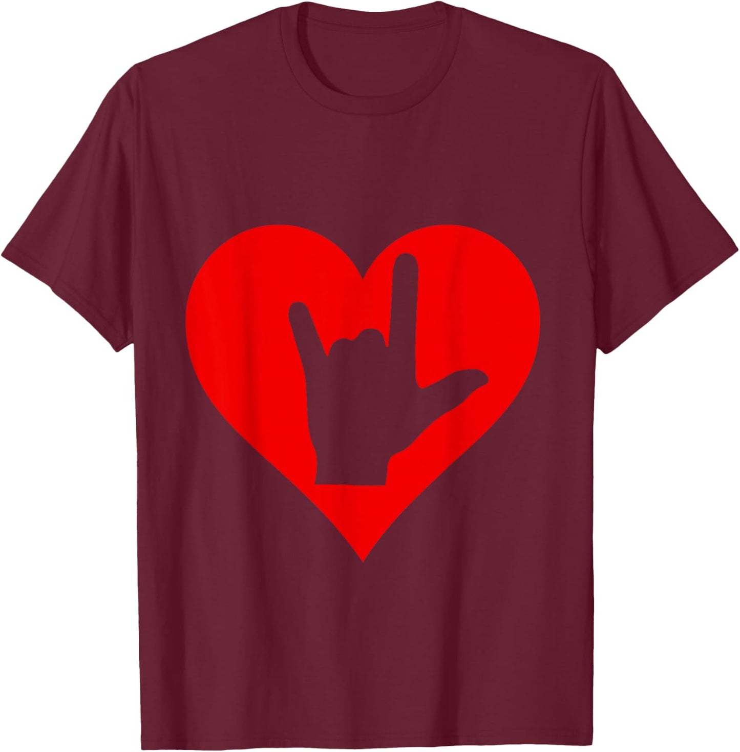 ASL Heart American Sign Languages Day Hand Talking T-Shirt - T-Shirt | Maroon