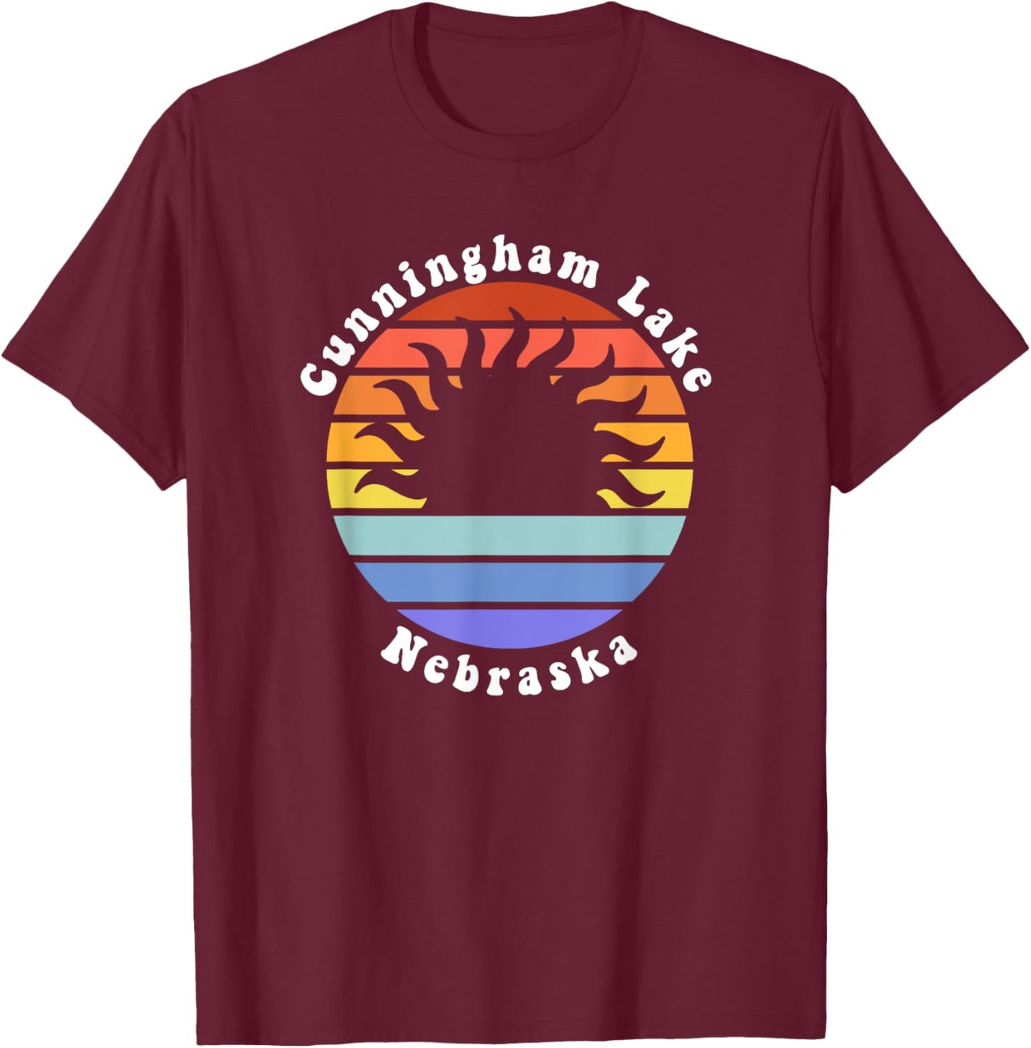Cunningham Lake Nebraska Sunrise Family Vacation Souvenir T-Shirt - T-Shirt | Maroon