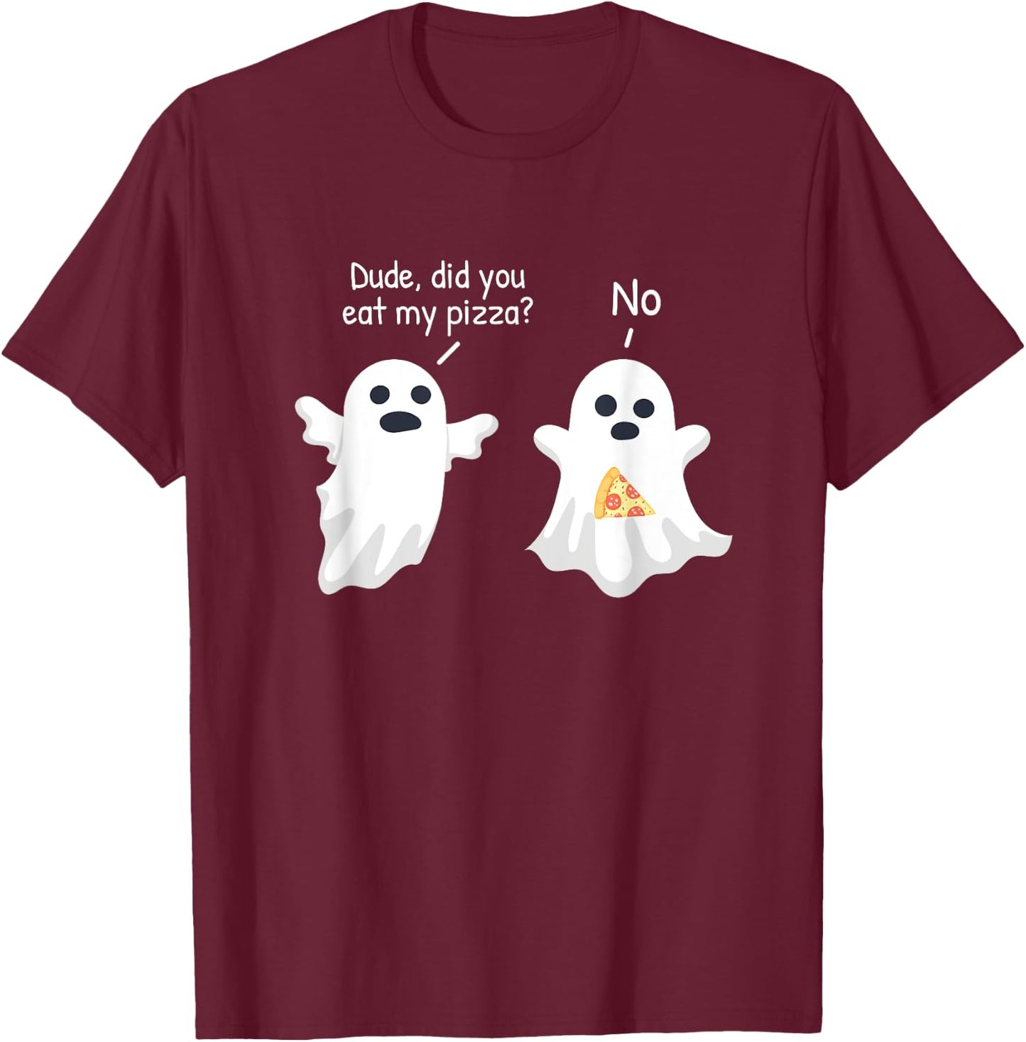 Halloween Shirts, Ghost Pizza T-Shirt - T-Shirt | Maroon