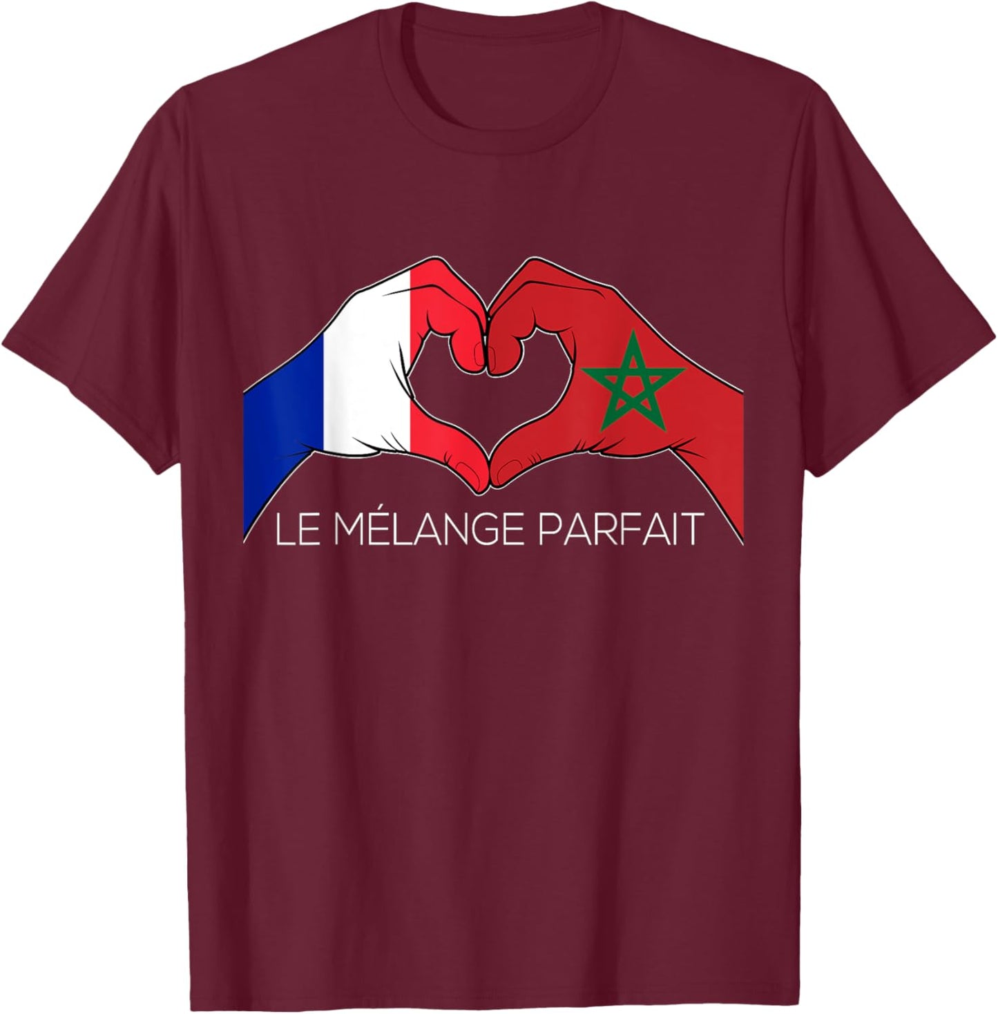 France and Morocco French Moroccan Le Mélange Parfait Coeur T-Shirt - T-Shirt | Maroon
