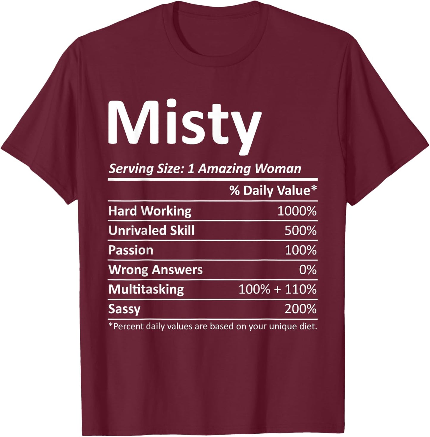 MISTY Nutrition Personalized Name Funny Christmas Gift T-Shirt - T-Shirt | Maroon