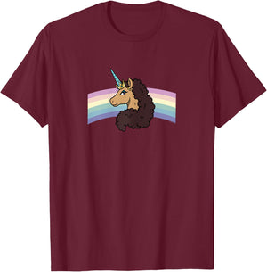 Afro Unicorn Divine Side View Rainbow Portrait T-Shirt - T-Shirt | Maroon