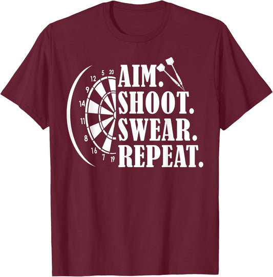 Aim Shoot Swear Repeat Vintage Darts Board Darts Champion T-Shirt - T-Shirt | Maroon
