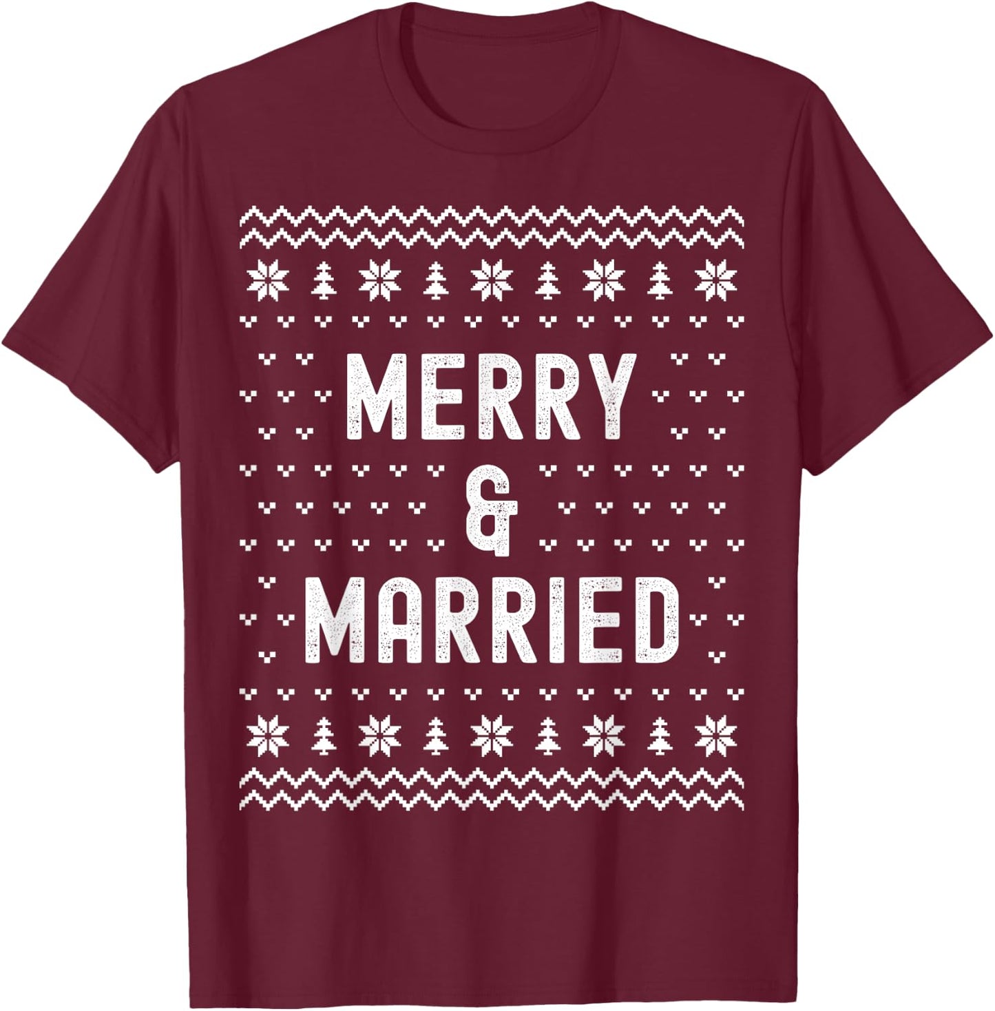 Merry & Married Matching Couples First Christmas as Mr & Mrs T-Shirt - T-Shirt | Maroon