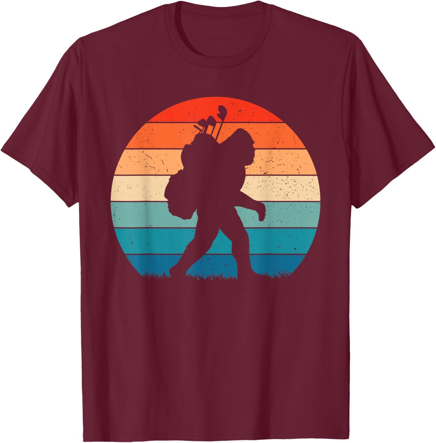 Funny Bigfoot Golf Vintage Retro Sasquatch Playing Golf Gift T-Shirt - T-Shirt | Maroon