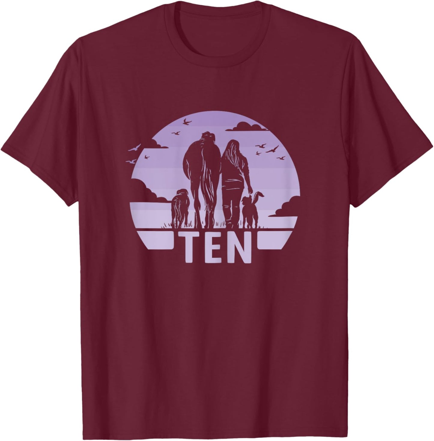 10th Birthday Horse Riding Girl 10 Years Old Dog and Horse T-Shirt - T-Shirt | Maroon