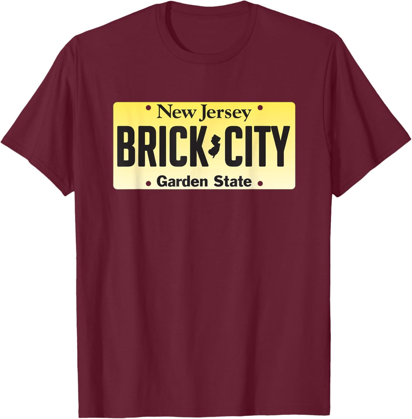 Brick City New Jersey license plate T-Shirt - T-Shirt | Maroon
