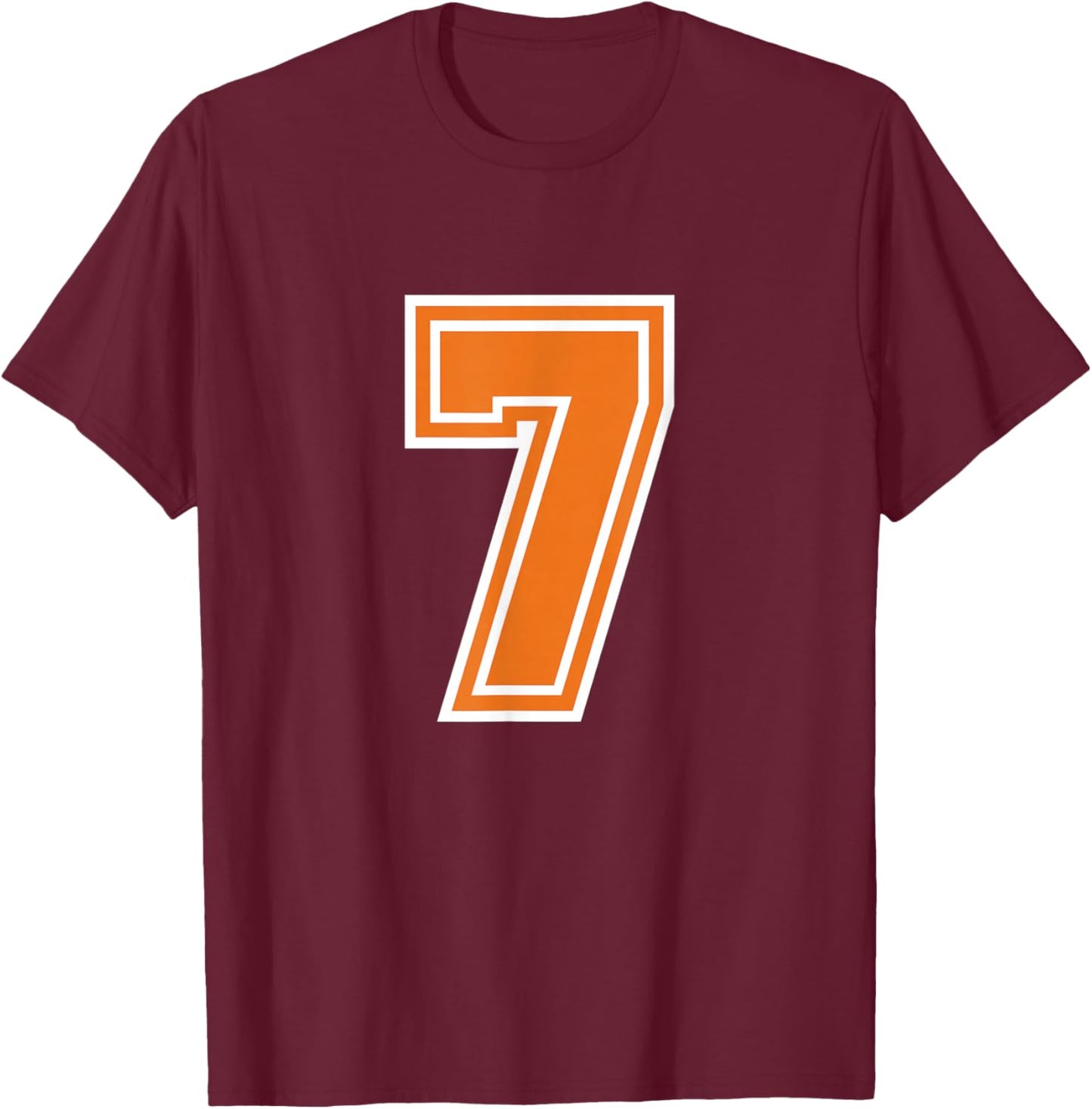 Number 7 Orange Varsity Sports Team T-Shirt - T-Shirt | Maroon