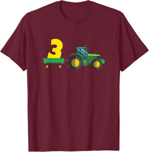 Kids Farm 3 years old 3rd birthday tractor T-Shirt - T-Shirt | Maroon
