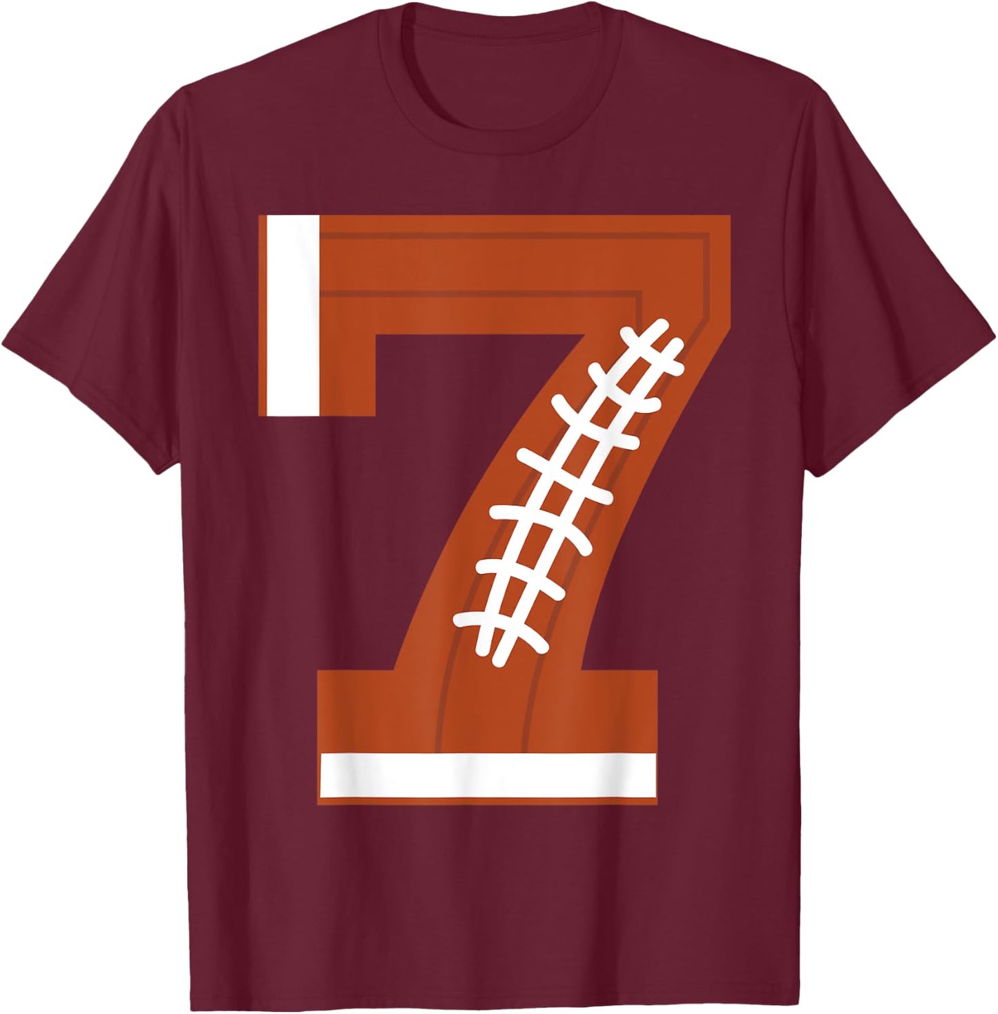 7th Birthday Football Ball Boys | 7 Year Old Gift T-Shirt - T-Shirt | Maroon