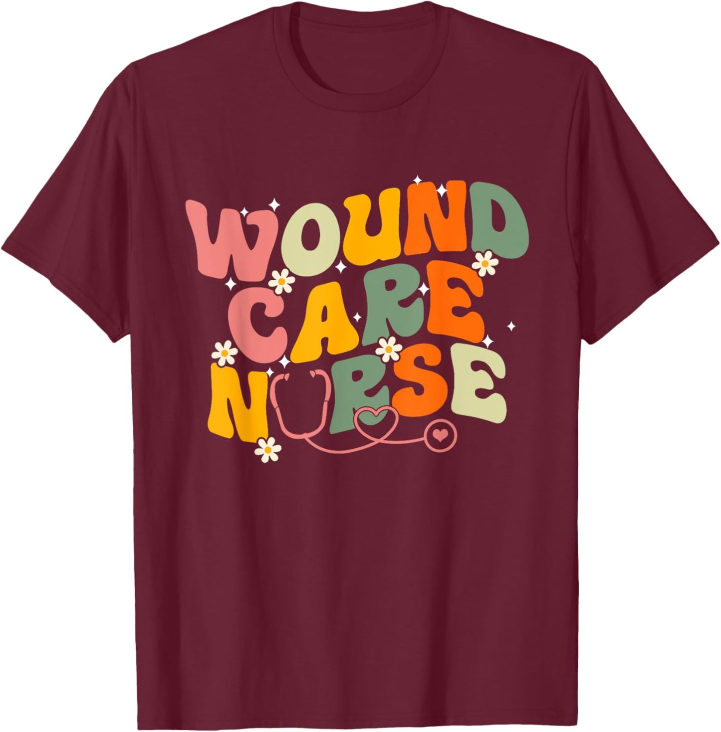 Groovy Wound Care Nurse RN Wound Nursing - Adults, Black, Small, Short Sleeve, , Classic Fit, Modern, Letter Print, Pull On, 1 Count T-Shirt - T-Shirt | Maroon