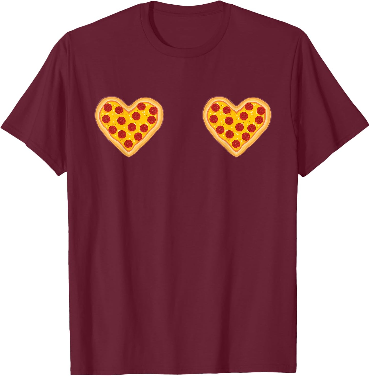 Funny Pizza Heart Boobs T-Shirt - T-Shirt | Maroon