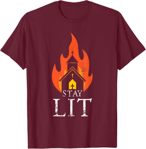 Stay lit Occult Burning Church - Unholy Antichrist Halloween T-Shirt - T-Shirt | Maroon