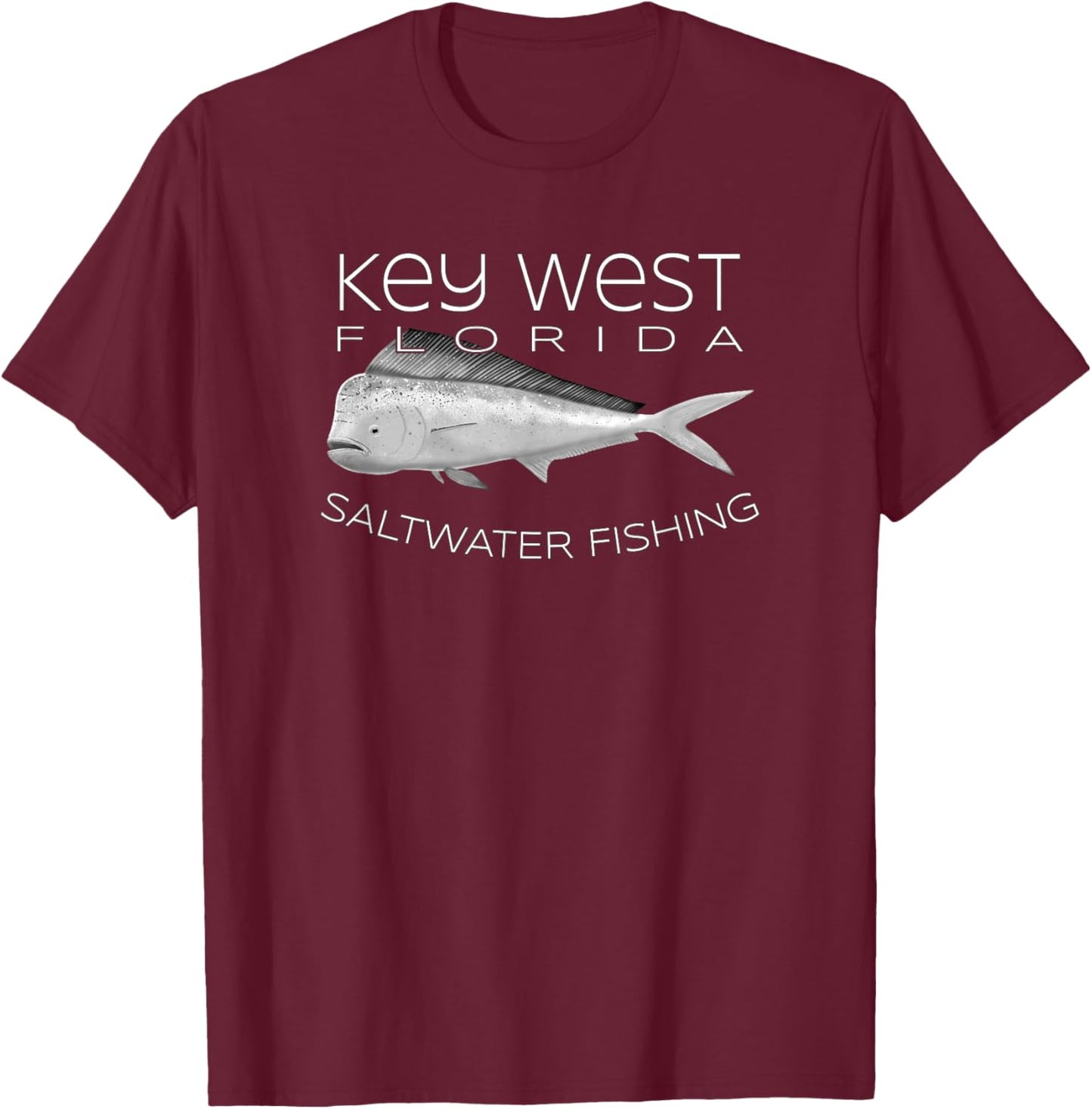 Saltwater Deep Sea Fishing Key West Florida Mahi Mahi T-Shirt - T-Shirt | Maroon