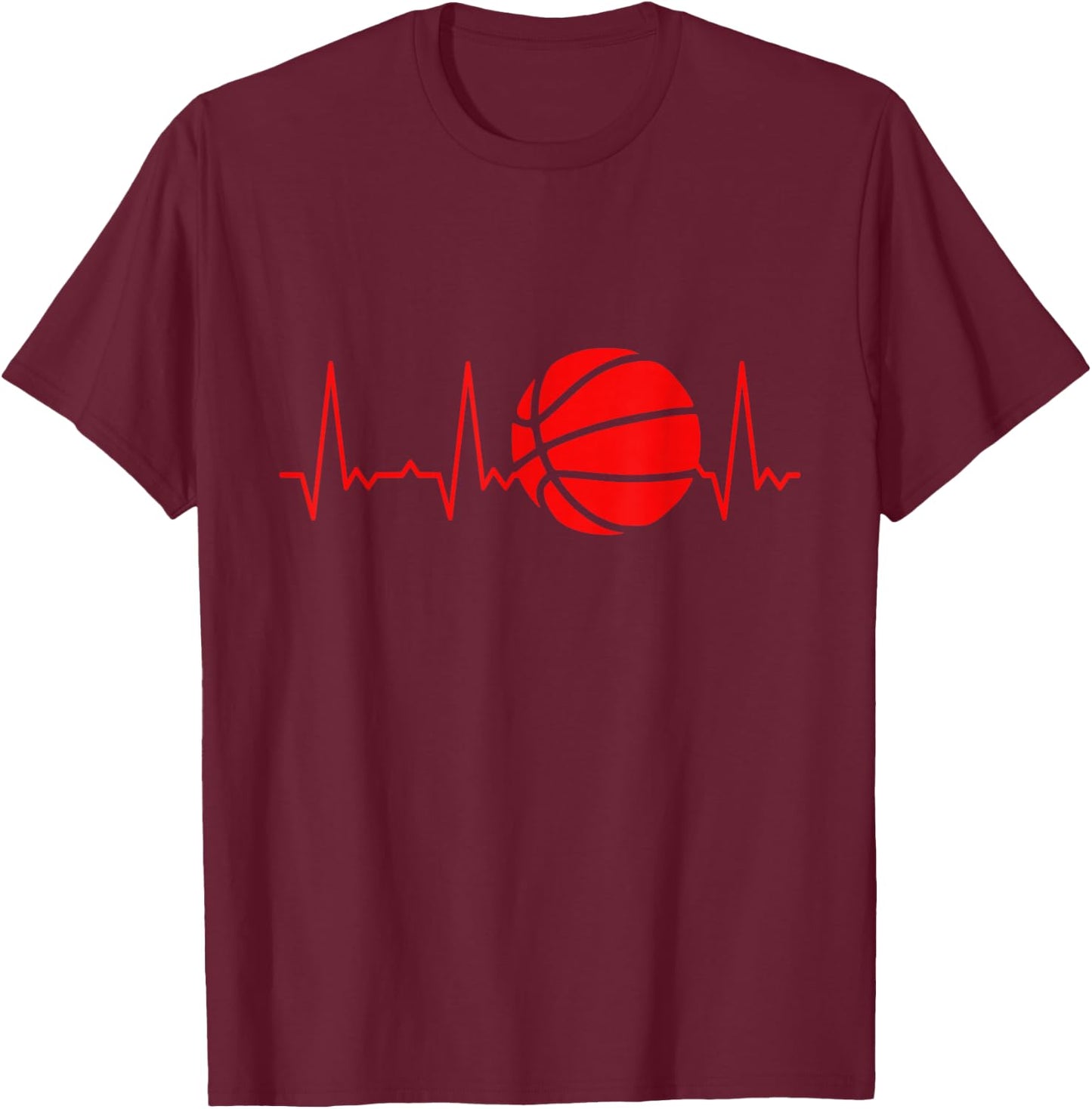 Heartbeat Graphic Gifts Women Men Kids Basketball - Black - Small - -Adults - Classic Fit - Sleeveless - Cotton, Polyester T-Shirt - T-Shirt | Maroon