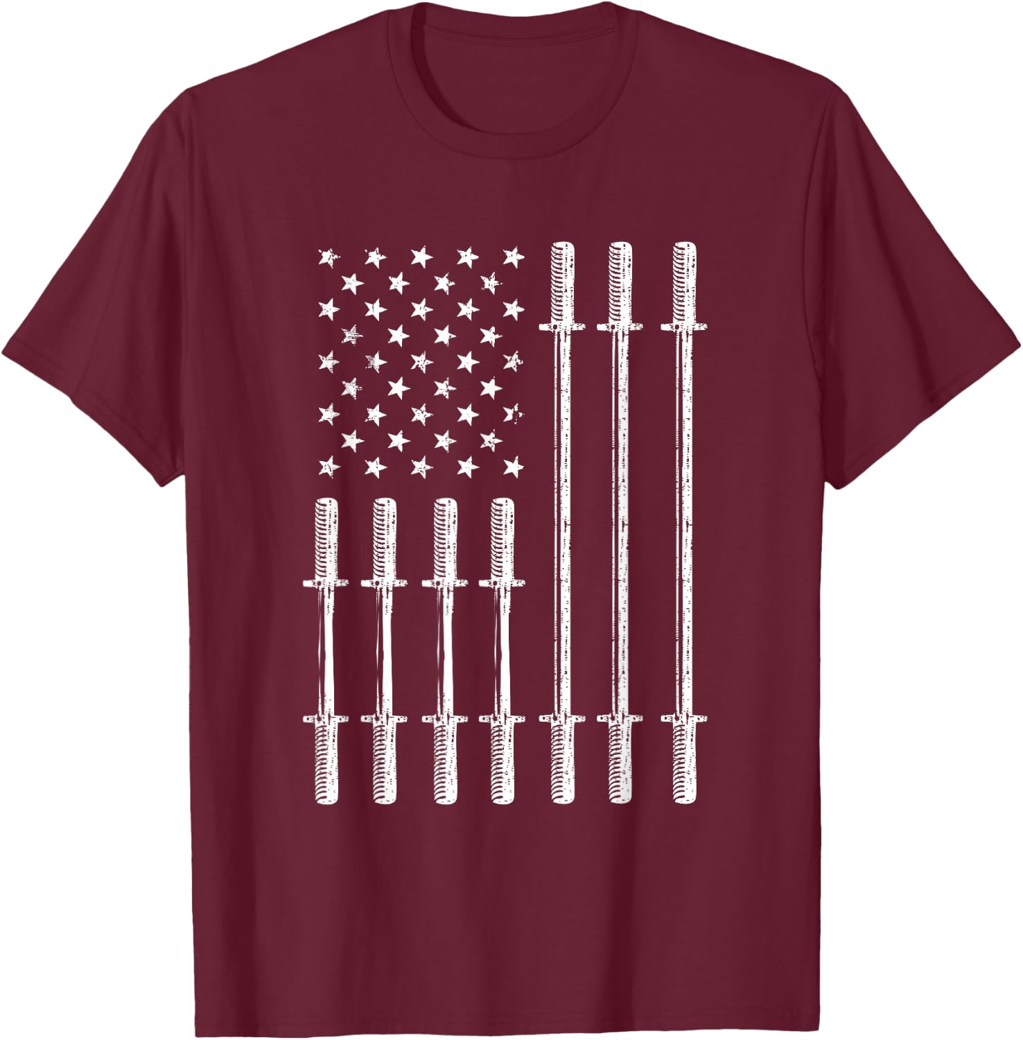 USA Flag Bar Weightlifting Patriotic American US Flag Gym T-Shirt - T-Shirt | Maroon
