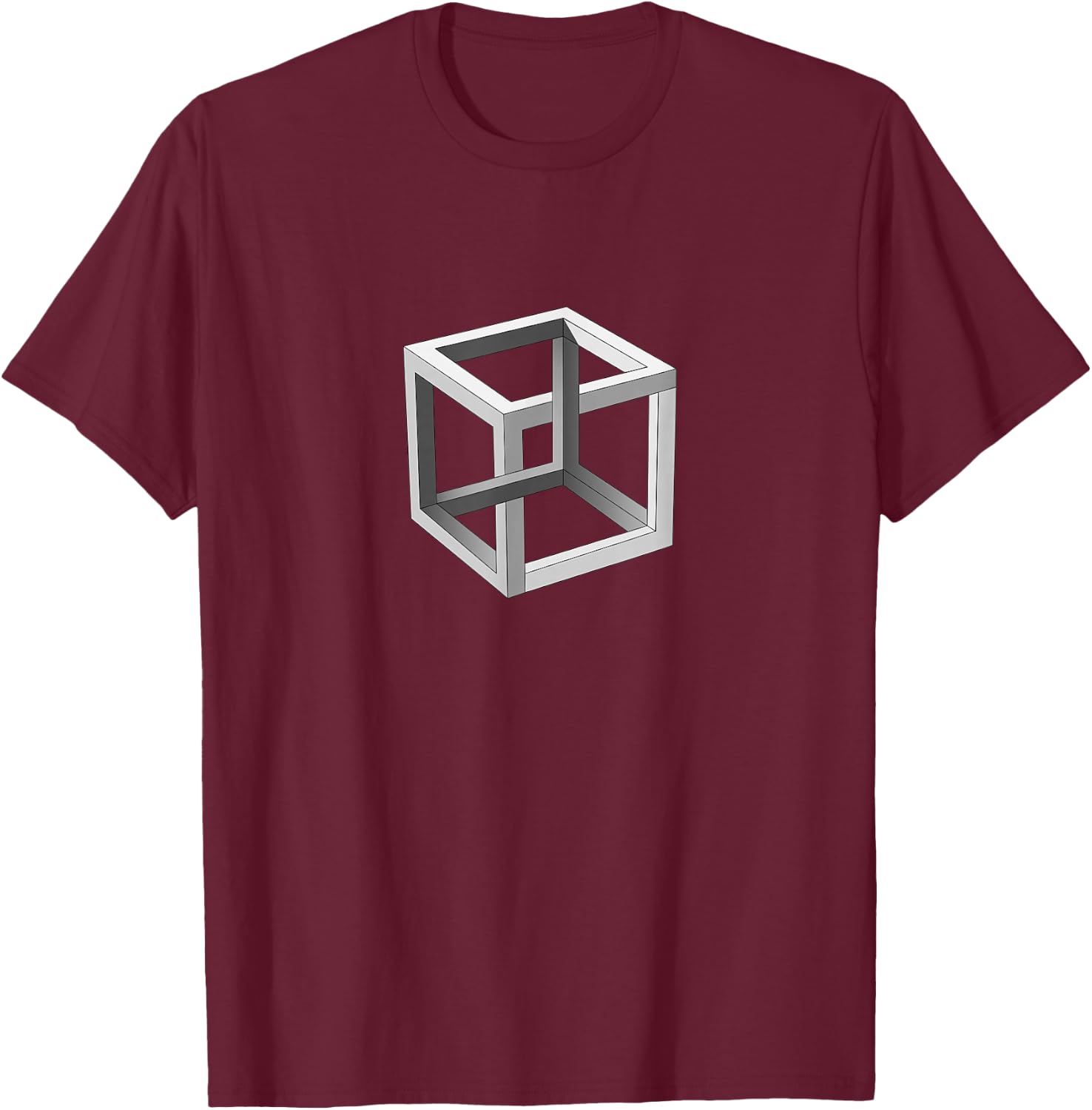 Geometric Cube Impossible Brain Bender Eye Trick Gift T-Shirt - T-Shirt | Maroon