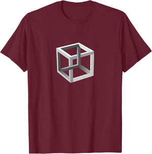 Geometric Cube Impossible Brain Bender Eye Trick Gift T-Shirt - T-Shirt | Maroon