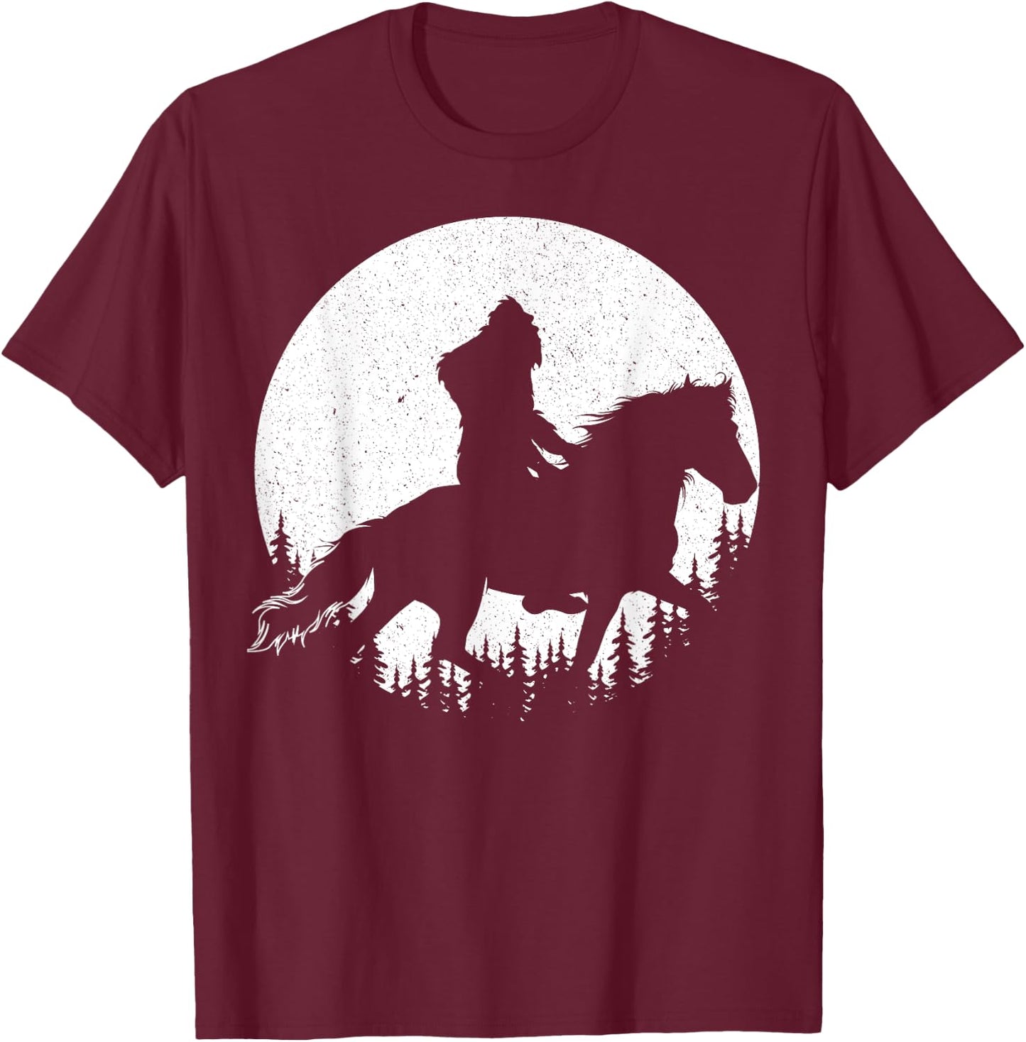 Bigfoot Riding A Horse Equestrian Men Women Sasquatch Horses T-Shirt - T-Shirt | Maroon