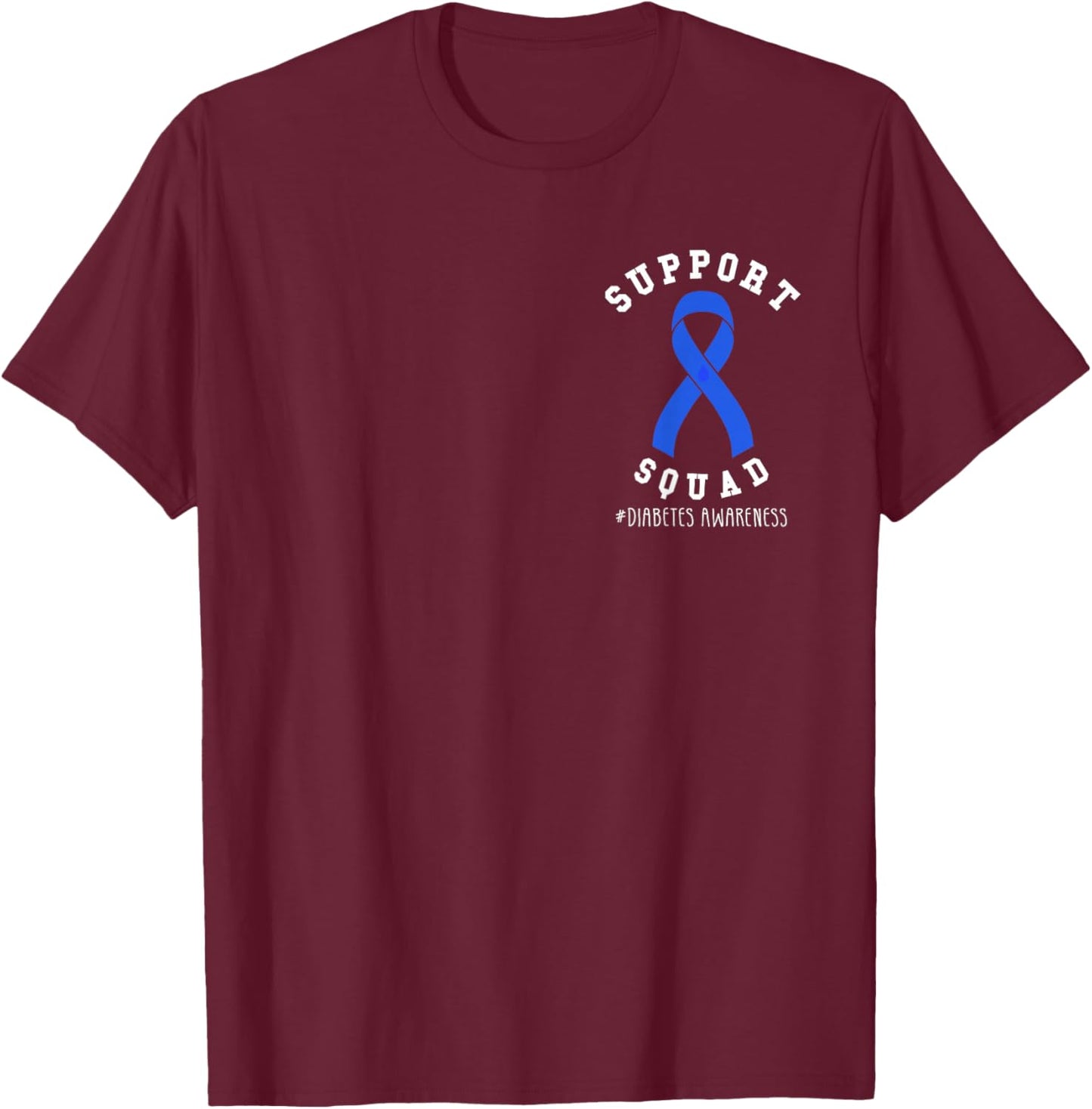 Diabetes Awareness Month Blue Love Ribbon Support T1D T2D T-Shirt - T-Shirt | Maroon
