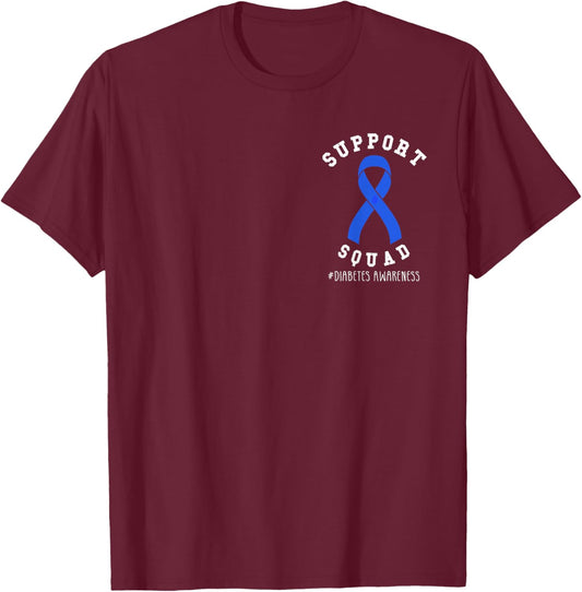 Diabetes Awareness Month Blue Love Ribbon Support T1D T2D T-Shirt - T-Shirt | Maroon