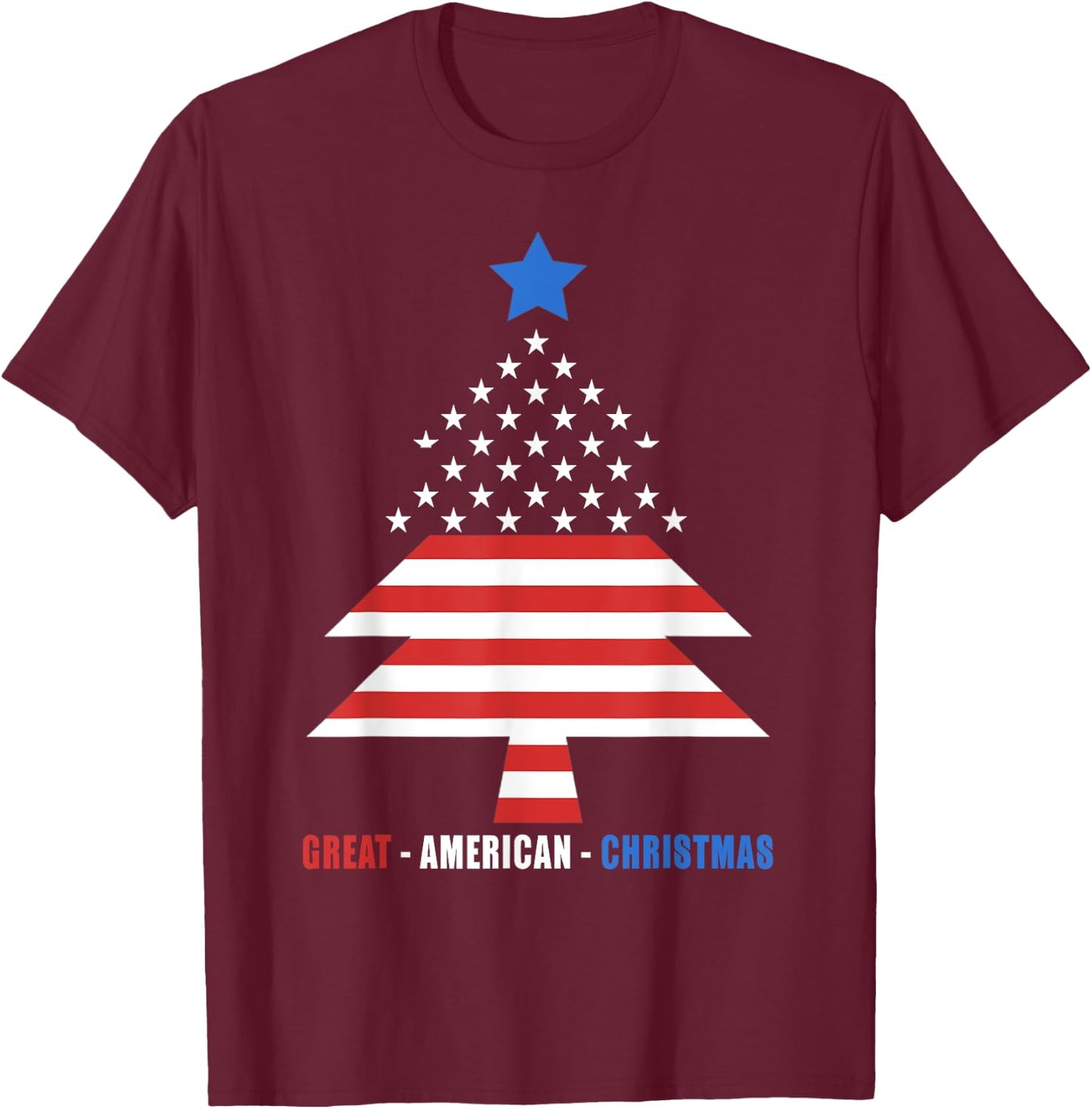 Great American Christmas Patriotic Christmas Tree Women Kids Men T-Shirt - T-Shirt | Maroon