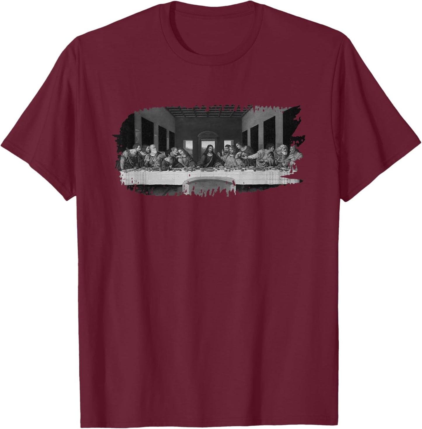 Last Supper Grunge by Leonardo daVinci T-Shirt - T-Shirt | Maroon