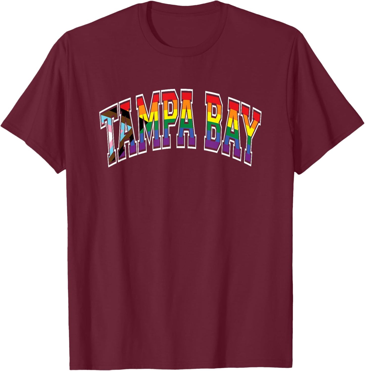 Tampa Bay Arched Text Progress Pride Pattern T-Shirt - T-Shirt | Maroon