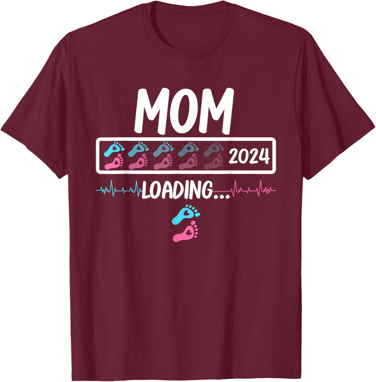Mom 2024 Loading Gender Reveal Baby Boy Girl Pregnancy T-Shirt - T-Shirt | Maroon