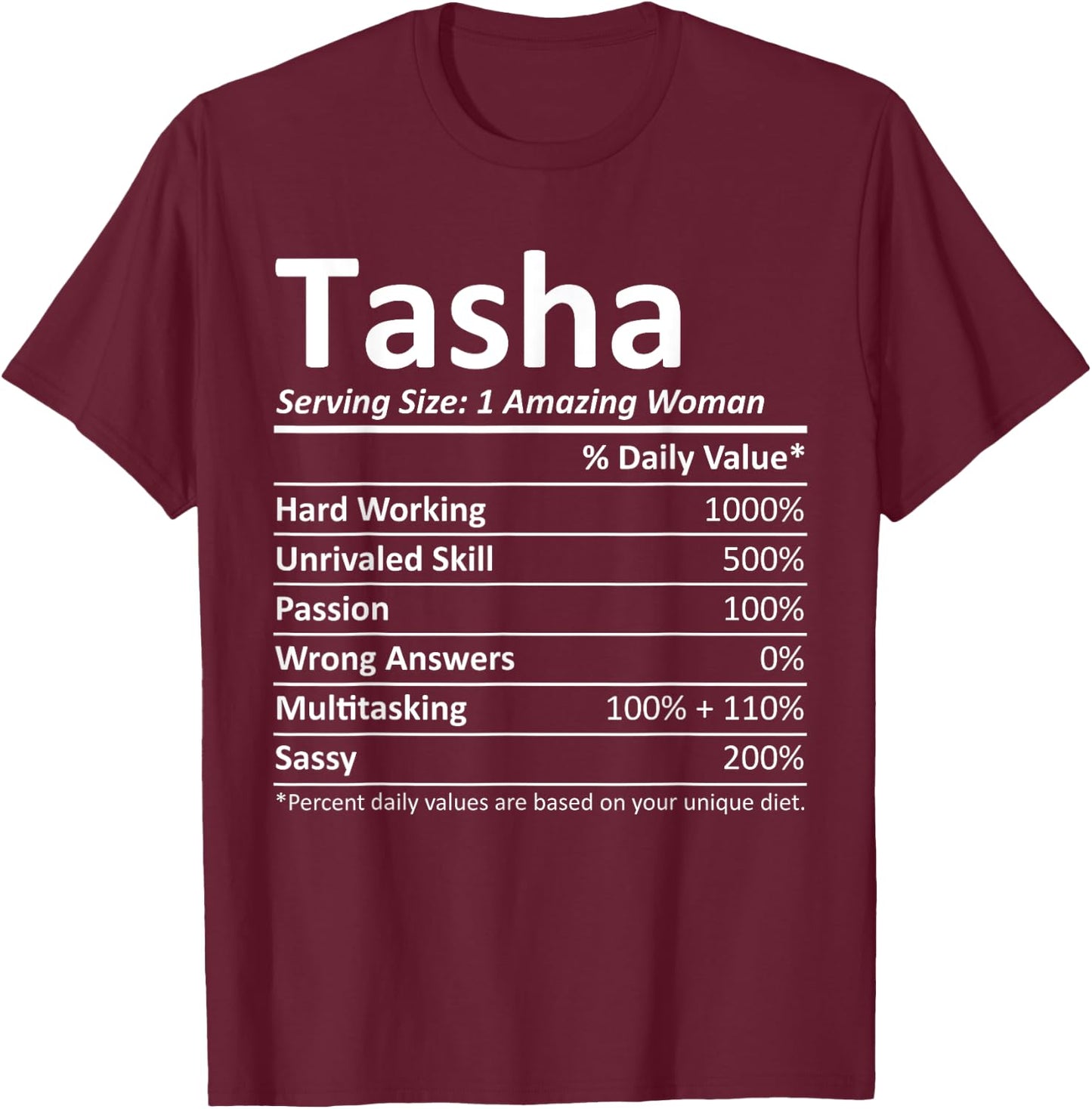 TASHA Nutrition Personalized Name Funny Christmas Gift T-Shirt - T-Shirt | Maroon