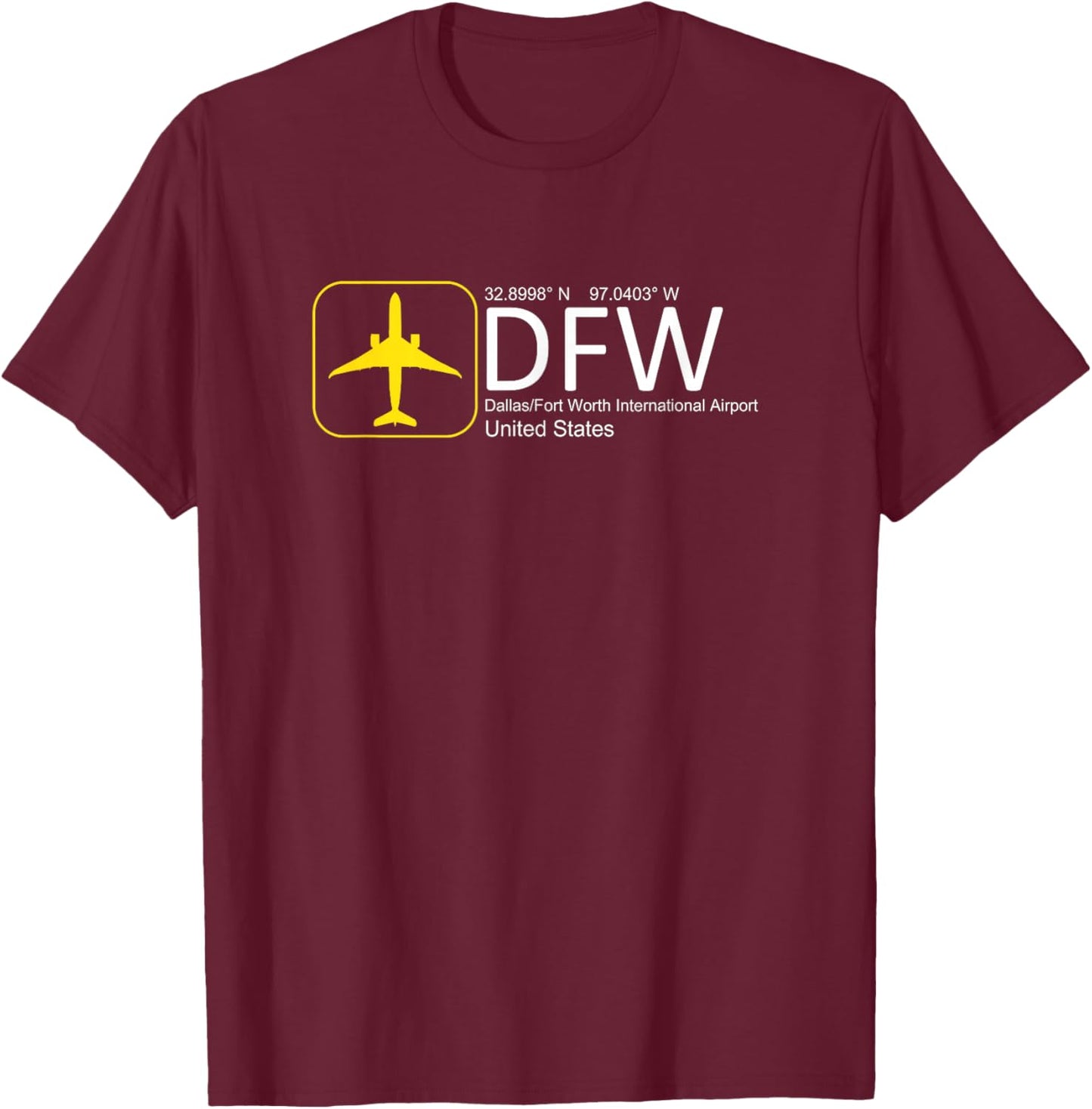 Dallas Fort Worth DFW Texas Airport Flight Aviation Graphic T-Shirt - T-Shirt | Maroon