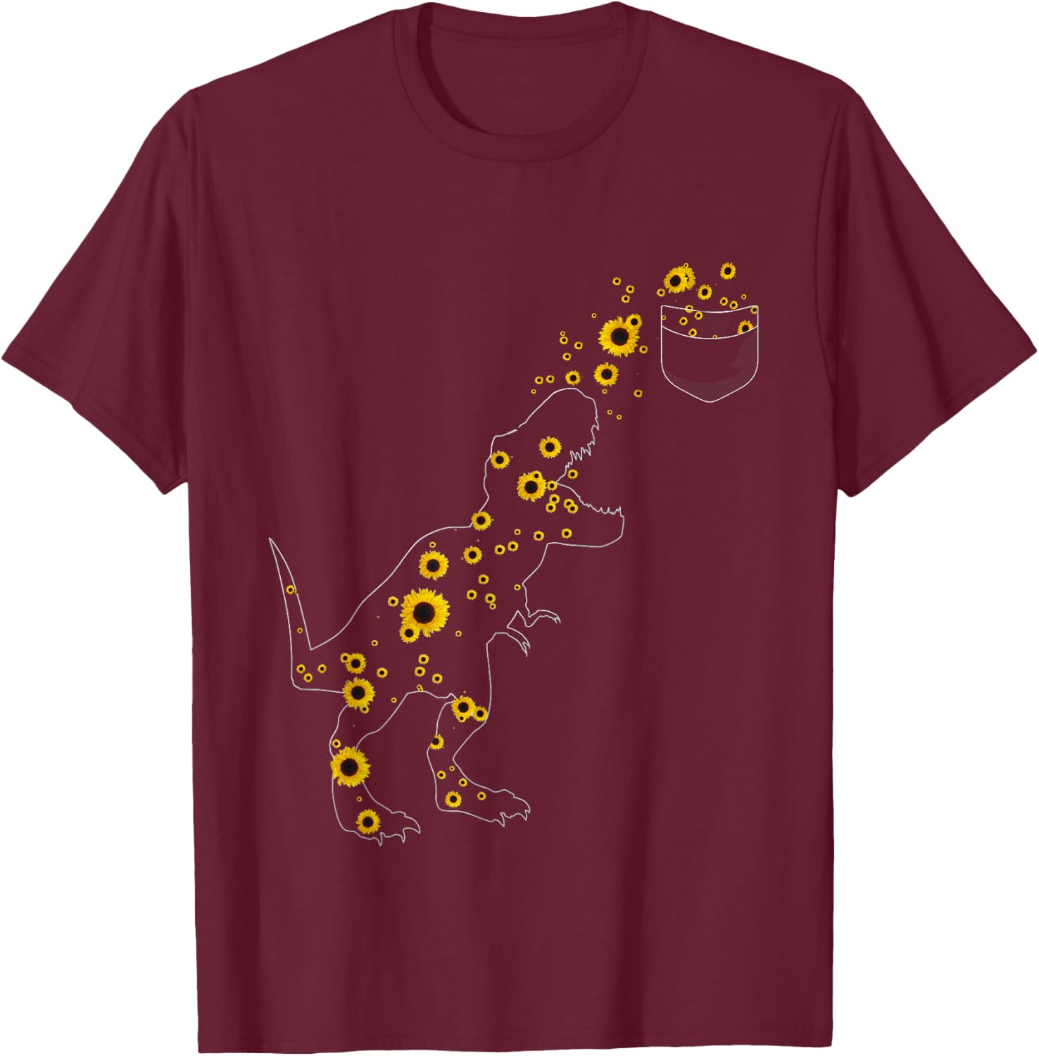 Sunshine Dinosaurs T-rex Sunflower Rex Sun Flower dinosaur Women Girls Kids T-Shirt - T-Shirt | Maroon